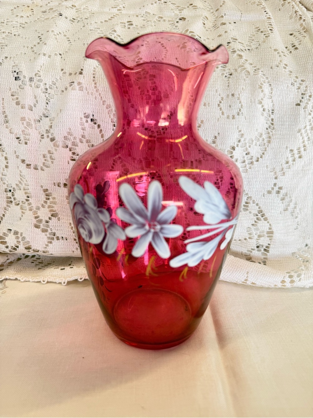 Rainbow Glass Co - Cranberry Glass hand-painted vase